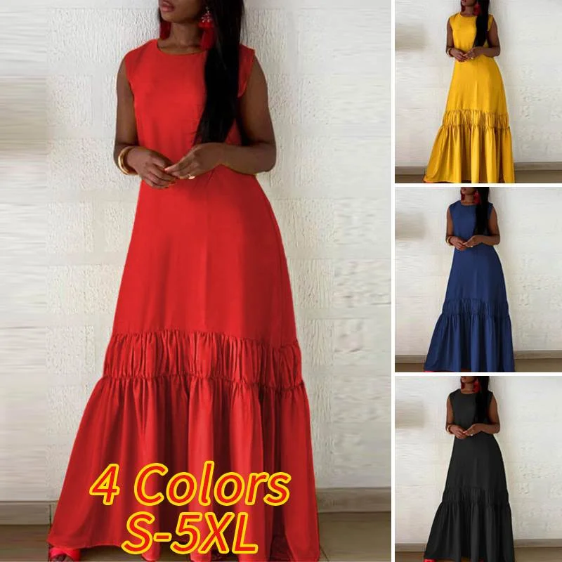 Summer Tank Dress 2022 VONDA Casual Solid Sexy Sleeveless Long Maxi Dresses  Bohemian Vestidos Femme Sundress