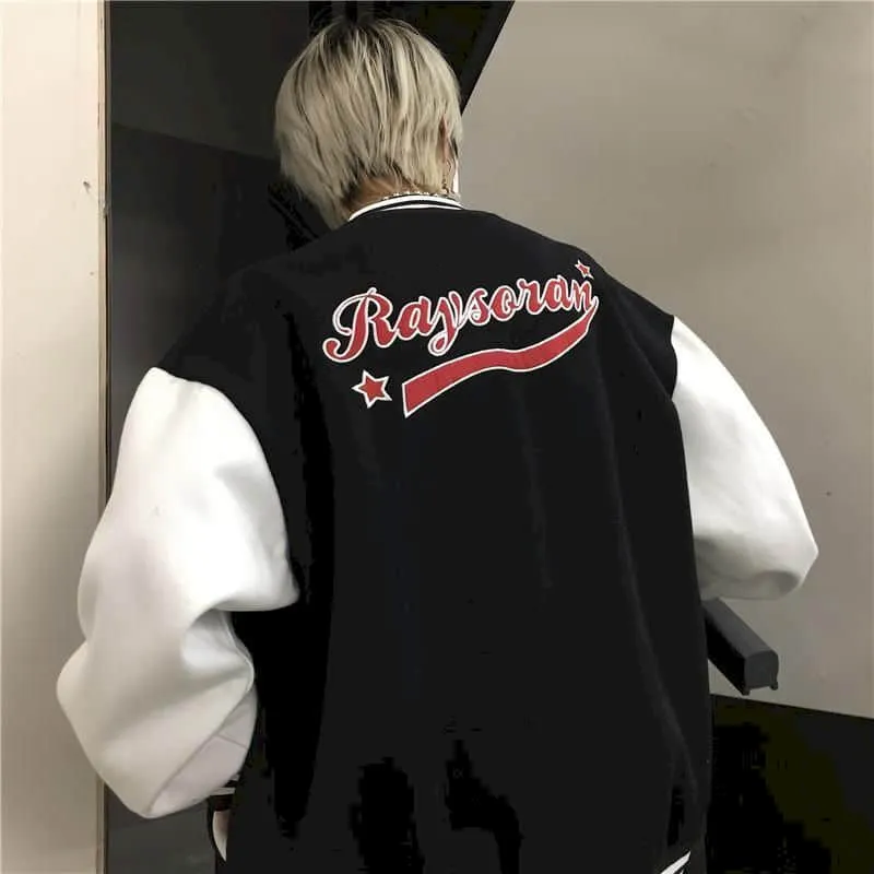 Autumn Harajuku jacket men baseball clothes women Hong Kong style retro letter embroidery plus velvet thick baseball uniform