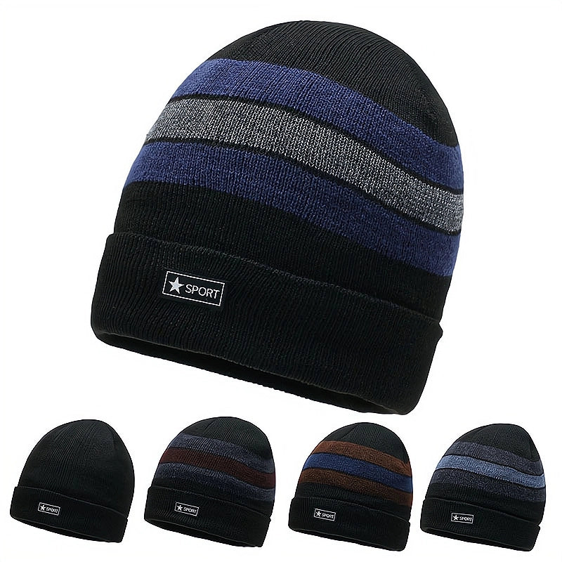 Hat Men's Winter Thickened Warm Wool Hat Cotton Hat Men's Winter Korean-style Fashionable Youth Cold-proof Cycling Knitted Hat