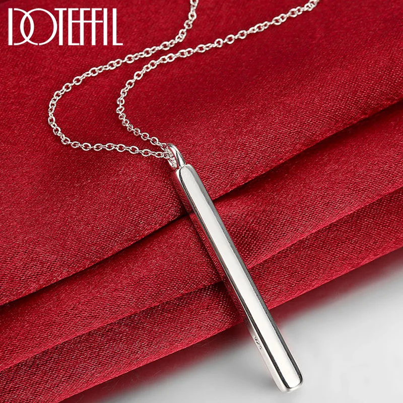 DOTEFFIL 925 Sterling Silver 18 Inch Straight Square Column Pendant Necklace For Women Jewelry