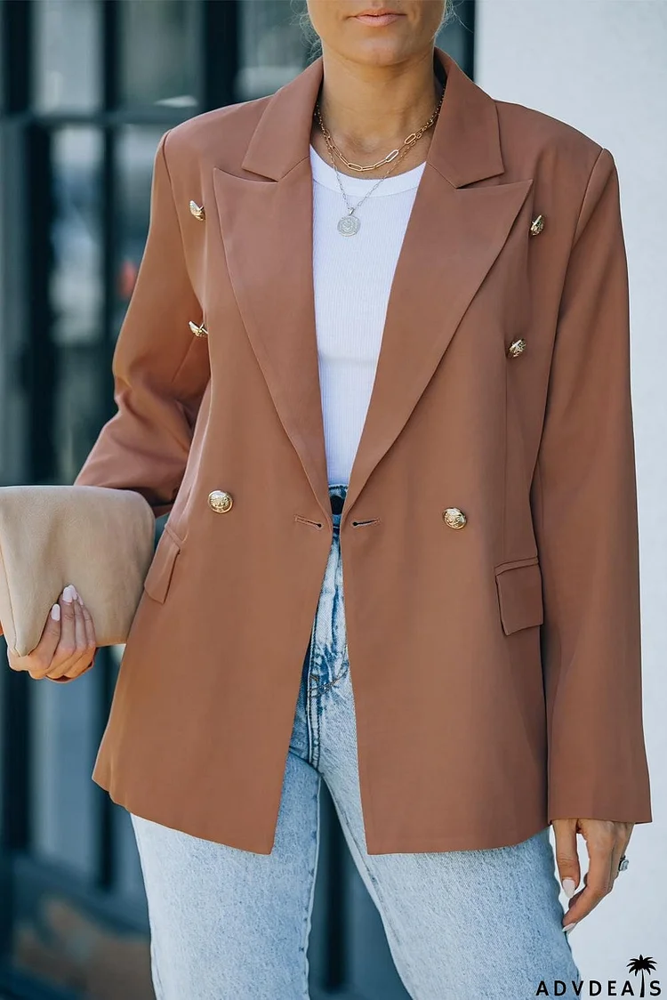 Double-Breasted Lapel Collar Long Sleeve Blazer