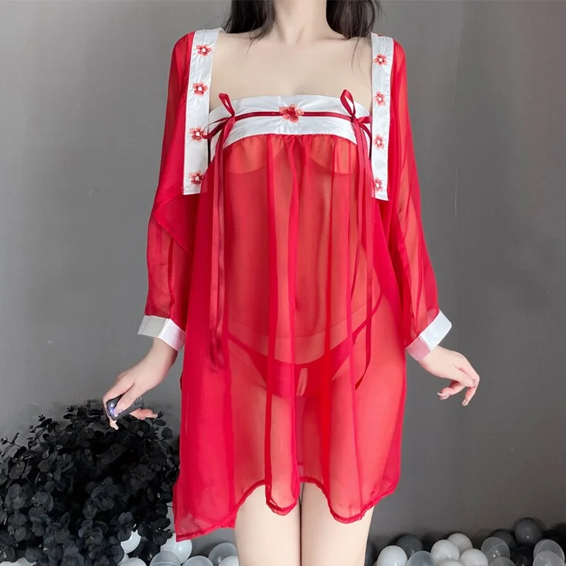 Billionm OJBK Sexy See Though Nightgowns Chinese Traditional Sexy Lingerie Costumes Hot Erotic Underwear Female Temptation Home Clothing