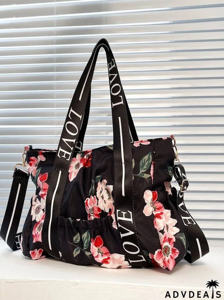 Floral Graphic Shoulder Tote Bag