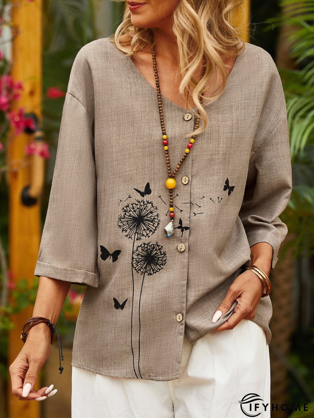 Cotton Casual V Neck Short Sleeve Blouse | IFYHOME