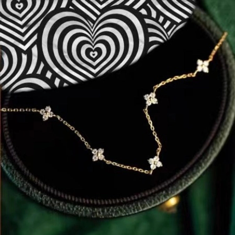 925 Sterling Silver Inlay Four Leaf Clover Necklace