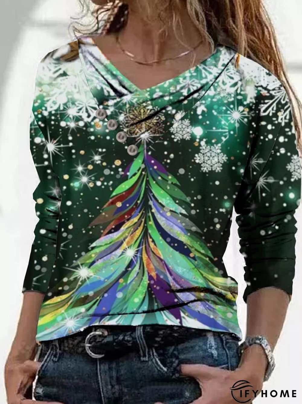 Christmas Xmas Long Sleeve Plus Size Printed Top Xmas T-shirt | IFYHOME