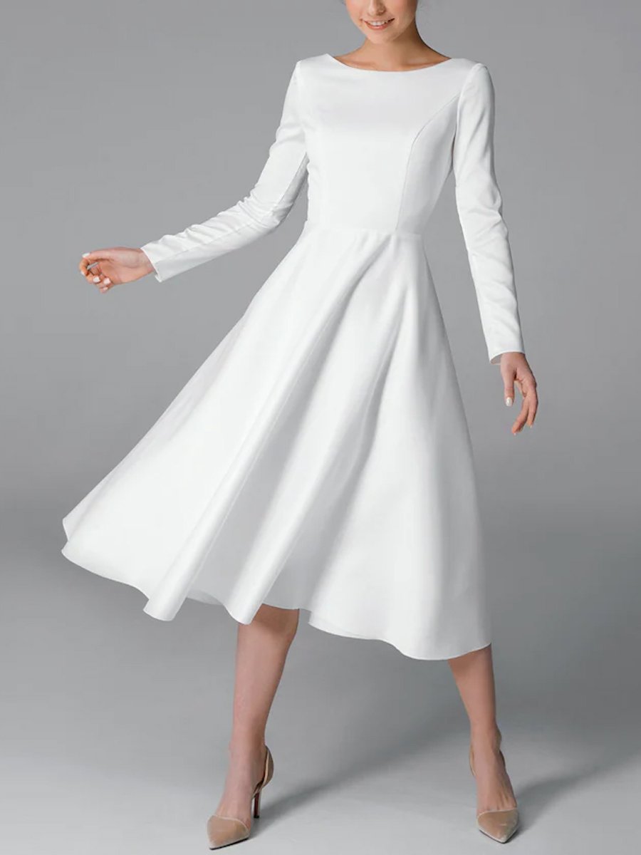 Long-sleeve crepe-style midi dress