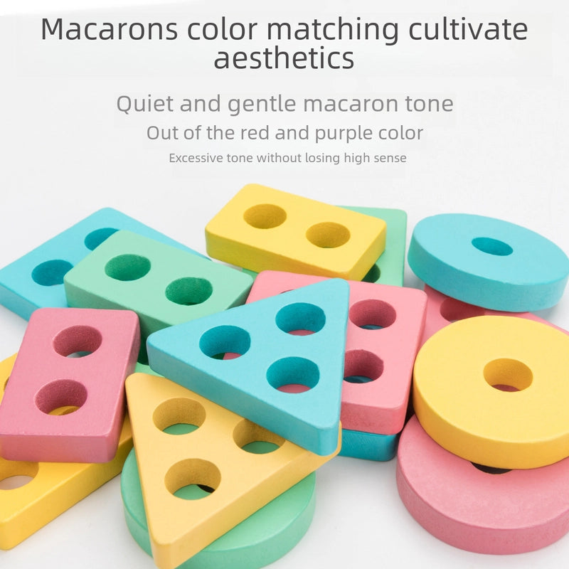 Wooden Children Macaron Color Geometric Figure Matching Color Shape Cognitive Building Blocks Puzzle Early Education Educational Toys