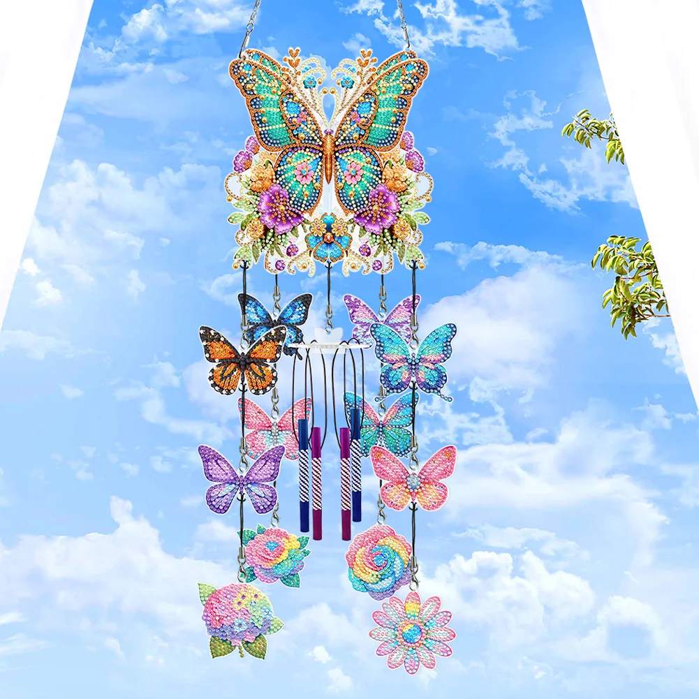 DIY Butterfly Wind Chime Double Sided Diamond Painting Hanging Pendant Home Decor
