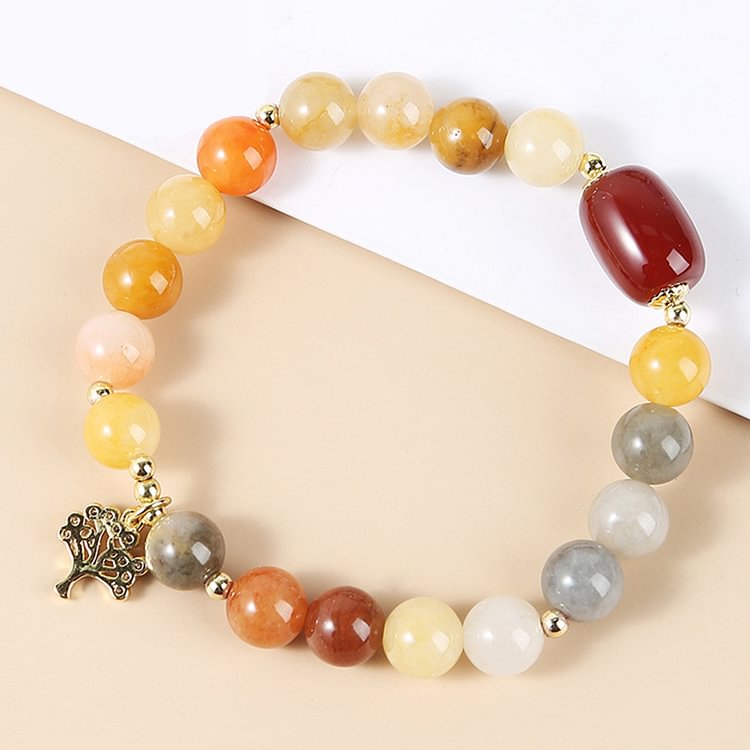 Golden Silk Jade With Red Agate Stable Bracelet