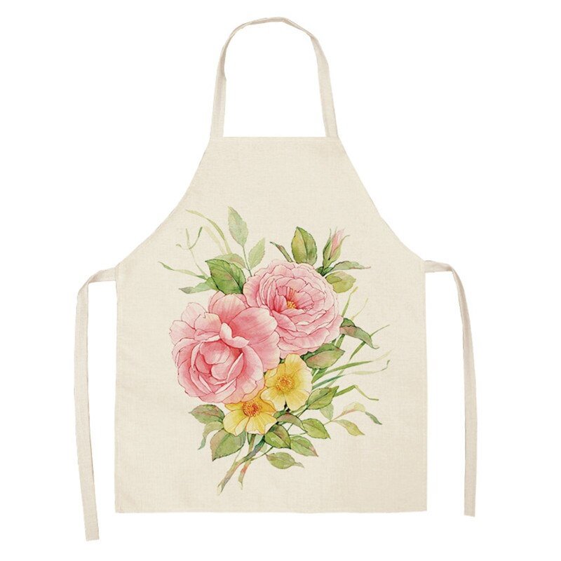 Linen Kitchen Apron - Flowers letclo 