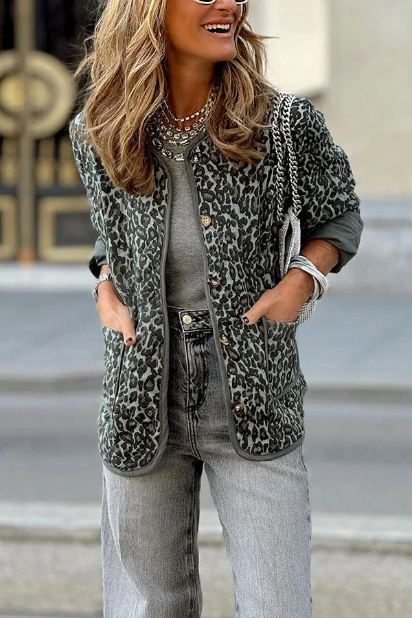 Leopard print stylish warm jacket