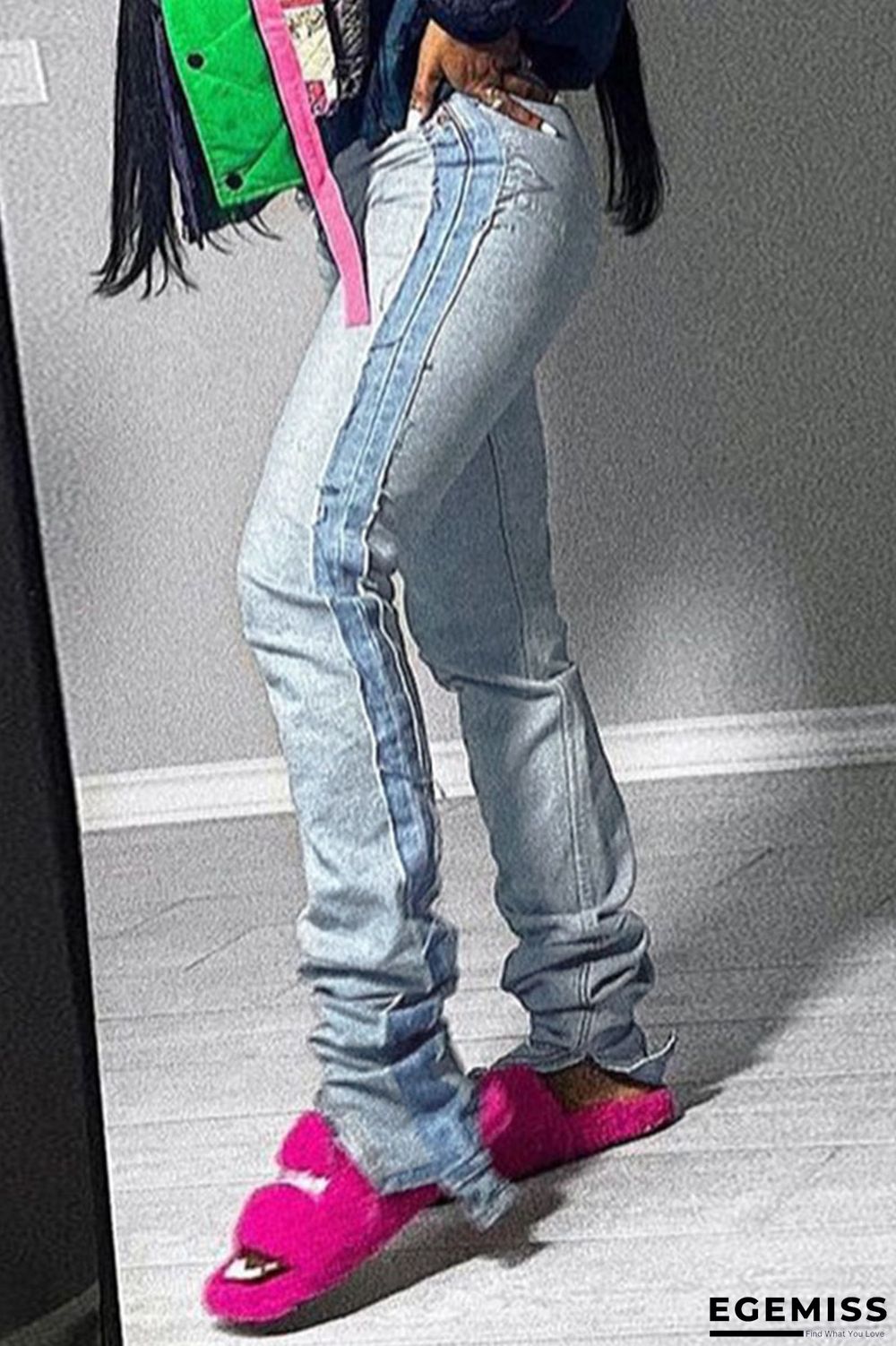 Baby Blue Casual Street Solid Make Old Patchwork Slit High Waist Denim Jeans | EGEMISS