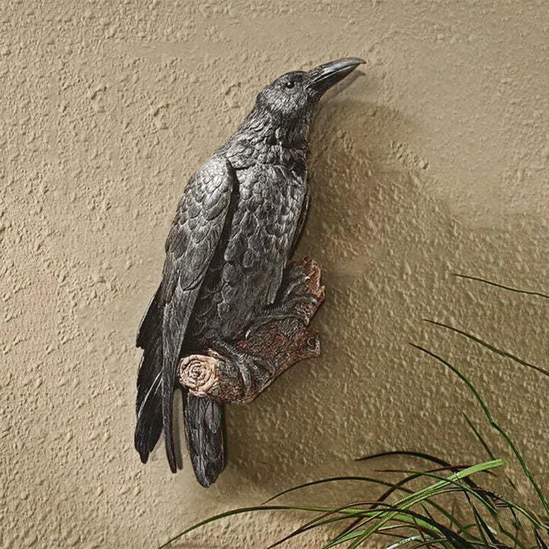 Tegooe Resin Raven Statue Sculpture Outdoor Crow Bird Decor Halloween Garden Courtyard Ornament 20cm Black