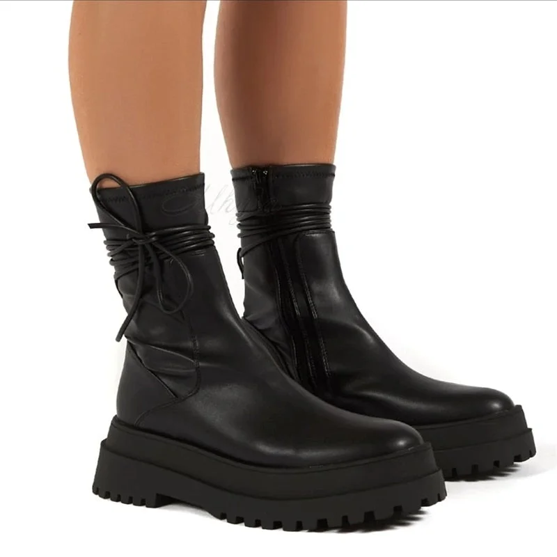 2021 New Winter Fashion Boots Women Platform Warm Shoes Mid-Calf Boots Ankle Boots Zipper Leather Boots Women Botas Mujer 109