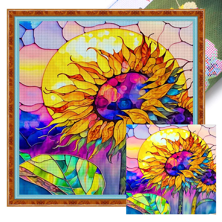 【Huacan Brand】Glass Art - Sunflower 11CT Stamped Cross Stitch 50*50CM