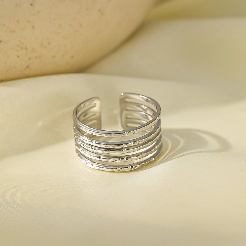 Elegant Streetwear Waves Heart Shape Flower Titanium Steel Irregular Plating Open Rings