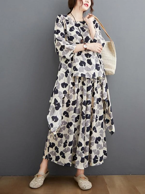 Printed Batwing Sleeve T-Shirt&Wide-Leg Pants Suits