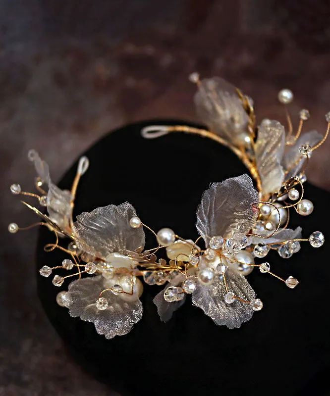 Classy Gold Tulle Crystal Pearl Floral Girl Hairpin
