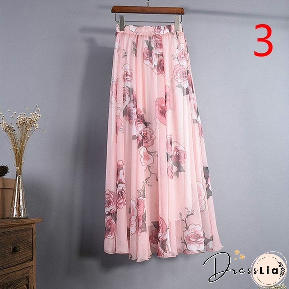 Women Boho Vintage Bohemia Chiffon Floral Printed Floor-Length Long Maxi Beach Dresses