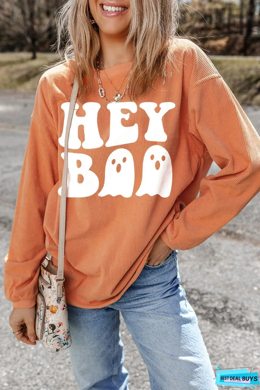 Letter Graphic Round Neck Long Sleeve Sweatshirt