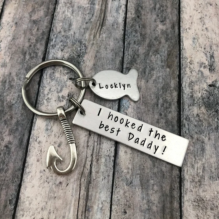 Personalized Fishing Keychain with 1 Name for Dad "I Hooked The Best Daddy"