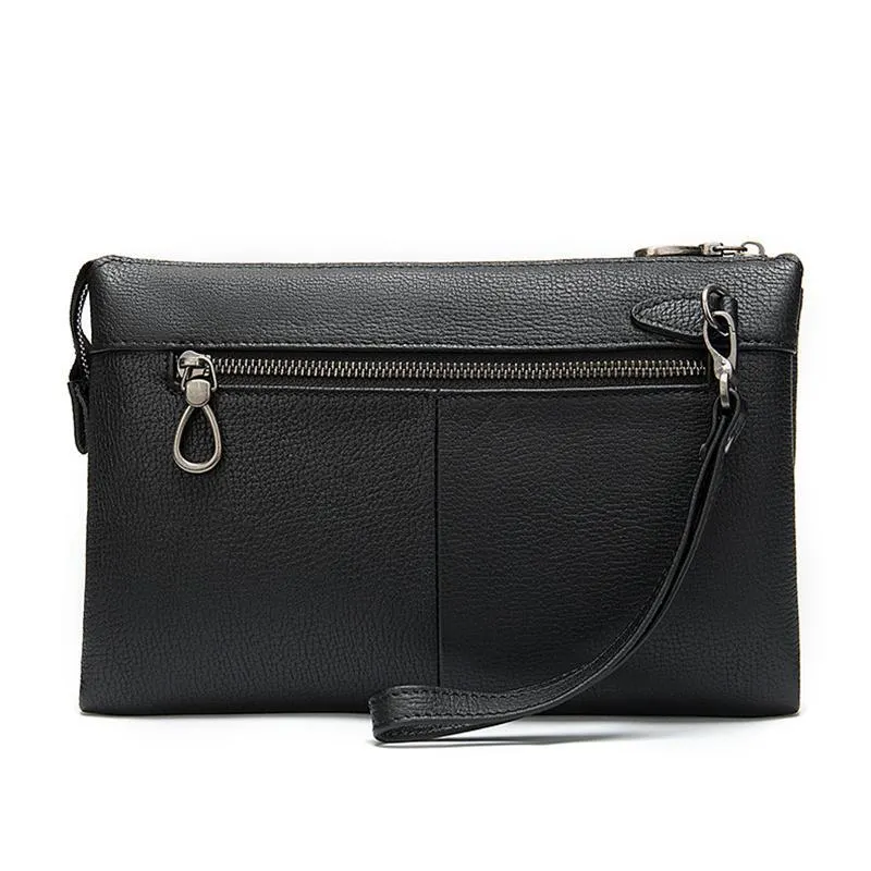 Business Soft Plain Durable Zipper Clutch Bags For Men