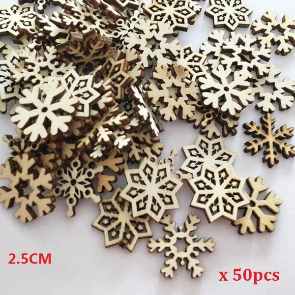 50Pcs Wood Chip Tree Ornaments Xmas Hanging Pendant Christmas Diy Crafts Decor Condition