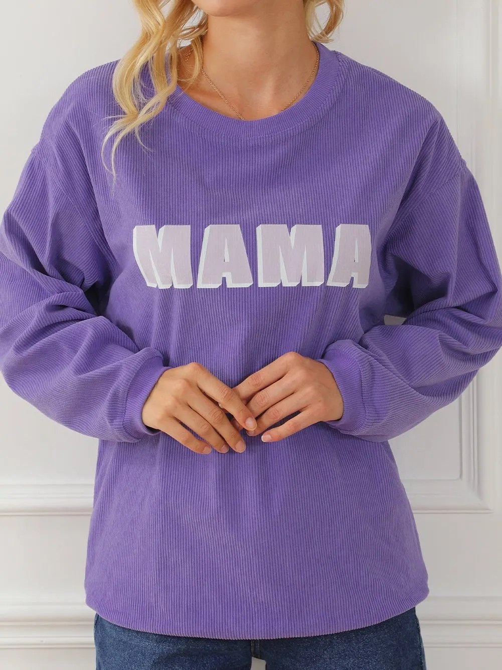 Violet MAMA Ribbed Round Neck Pullover Sweater