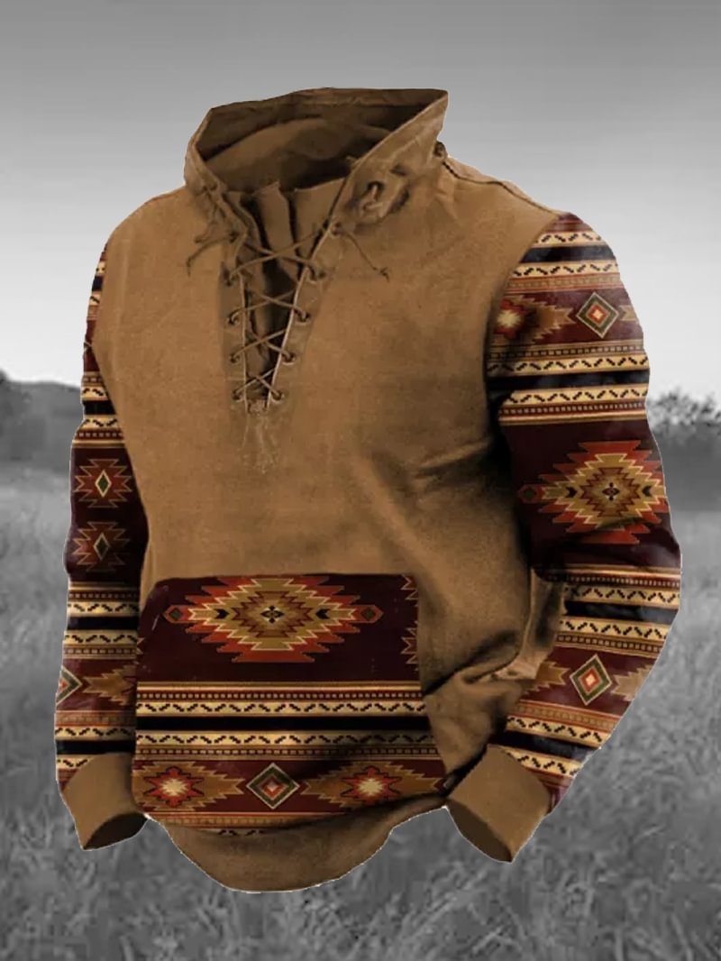 Geometric Print Men's Front Pocket Sweatshirt in  mildstyles