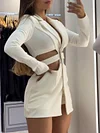 Women's Lapel Hollow Two-Piece Suits WIth Shorts