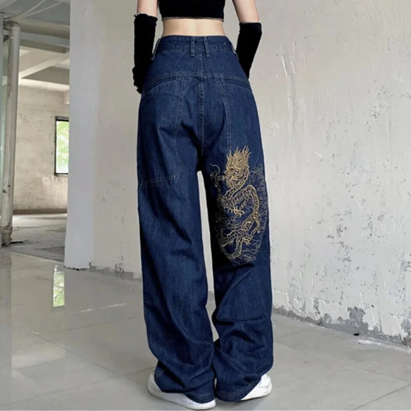 Zingj Popular Skeleton Bone Embroidered Jeans Women Y2K New Harajuku ...