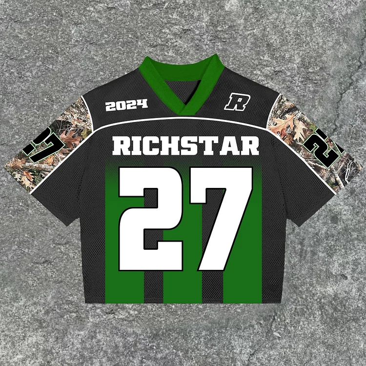 Vintage Rich Star No 27 Graphics Blokecore Blokette Cotton Football V-Neck Cotton T-Shirt