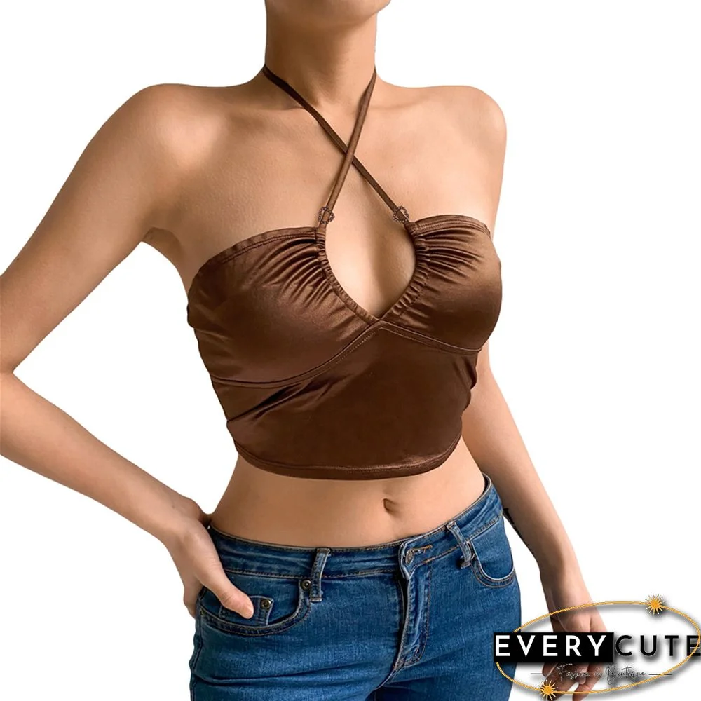 Women Sexy Crop Cami Top Solid Hollow Out Bandage Lace Up Y2K Camisole Tank Tops Valentine's Day Clothes Shirt Top