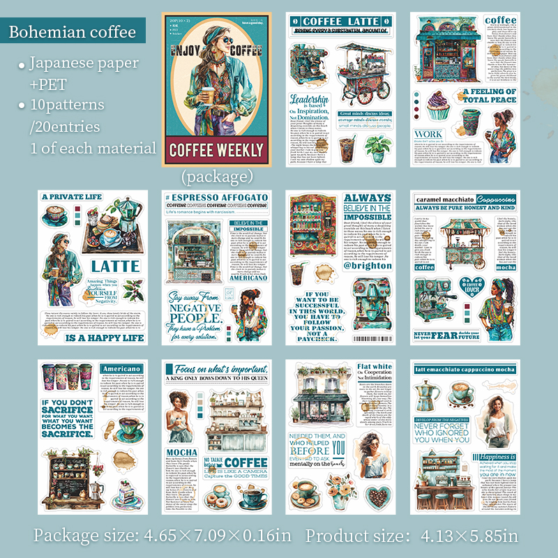 Journalsay Coffee Weekly Series Vintage Character Landscaping Sticker Book 