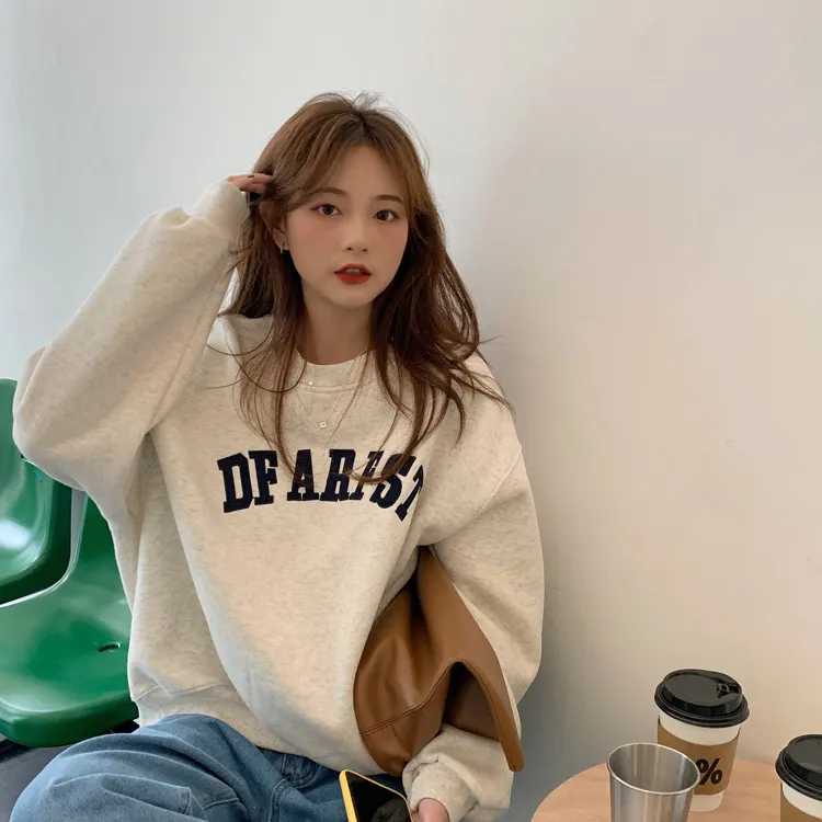 Brownm Brownm 2024 New Embroidered Letter Thin Hoodie Female Loose Round Collar Fashion Student Long Sleeve Jacket Coat Female