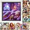 Vie d&rsquo;animaux de compagnie fille-plein diamant rond peinture-30 * 30cm