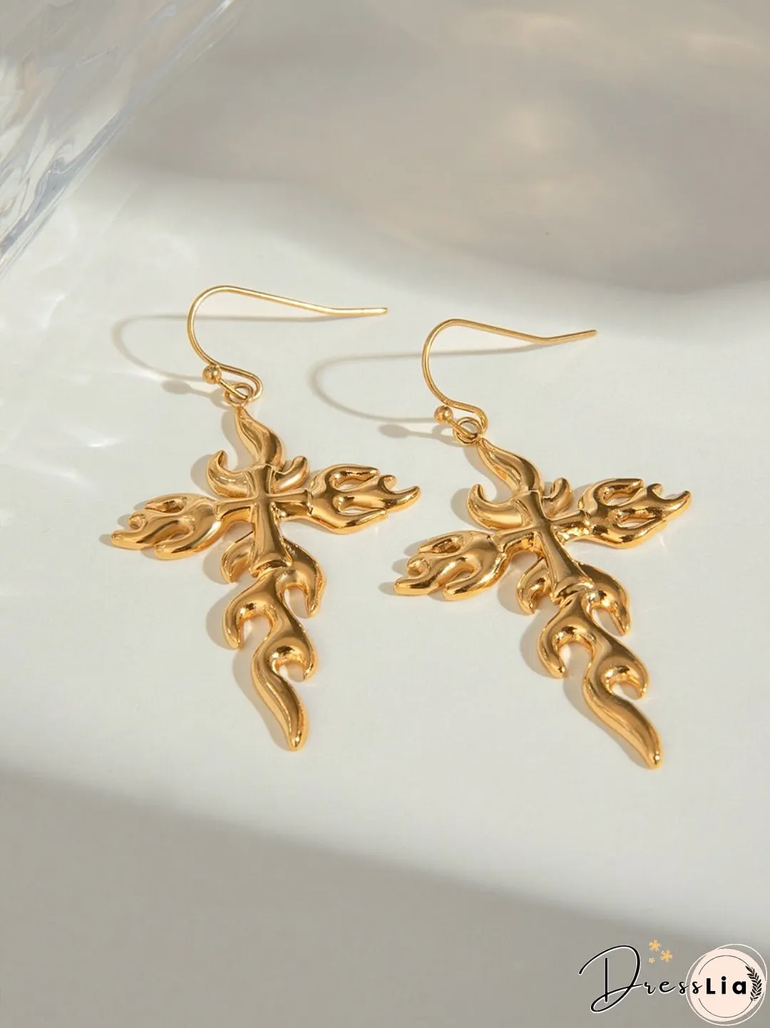 18K Gold-Plated Stainless Steel Cross Earrings