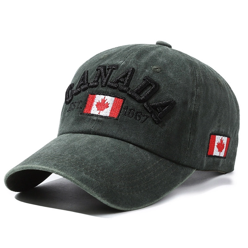 Old Fashion Letter Embroidery Soft Top Baseball Hat Men’s Canadian Flag Soft Top Cap