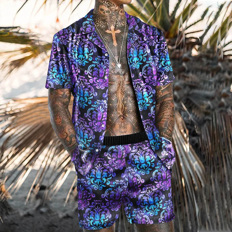 Men Floral Print Casual Beach Swimwear Two-Piece Swimsuits