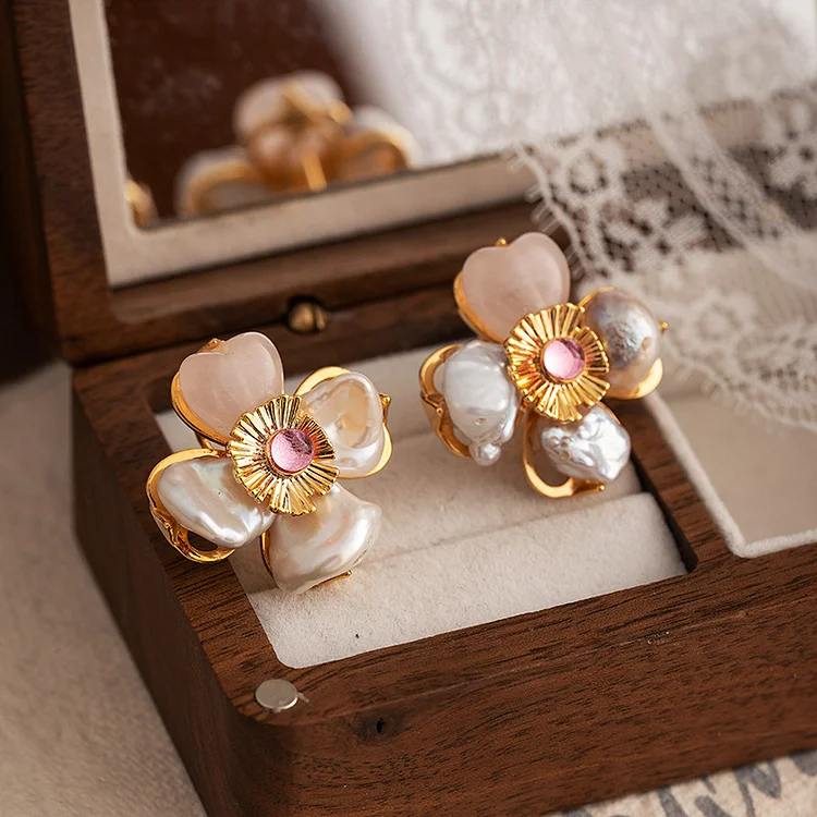 Vintage Pearl Flower Earrings