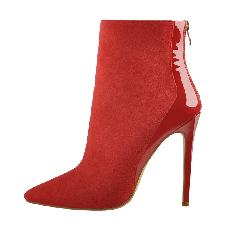 Onlymaker Women's Shoes Pointed Toe 10CM Thin High Heel Ankel Booties Side Zipper Red Blue Big Size boots