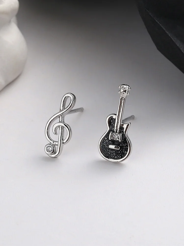 Asymmetrical Guitar And Music Note Earrings