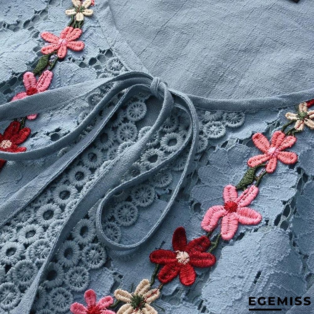 Large Size Women Dresses Mesh Lace Openwork Stitching Round Neck Pleated Dresses | EGEMISS