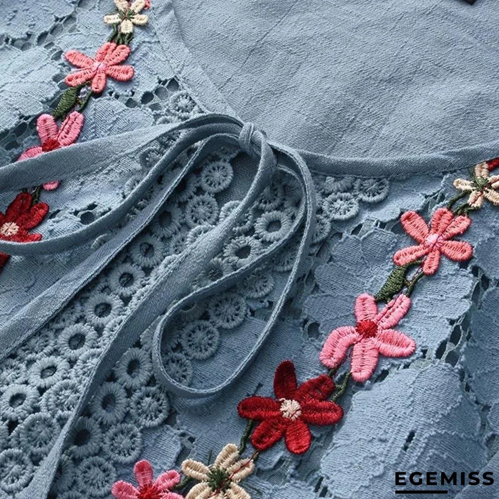 Large Size Women Dresses Mesh Lace Openwork Stitching Round Neck Pleated Dresses | EGEMISS