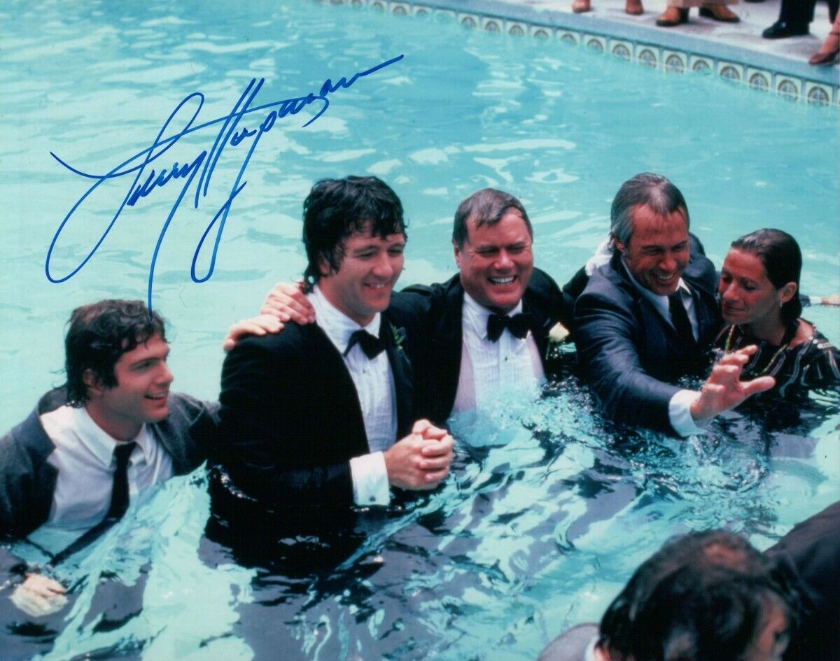 Larry Hagman Signed Autographed 8X10 Photo Poster painting Dallas Smiling in Pool w/ JSA