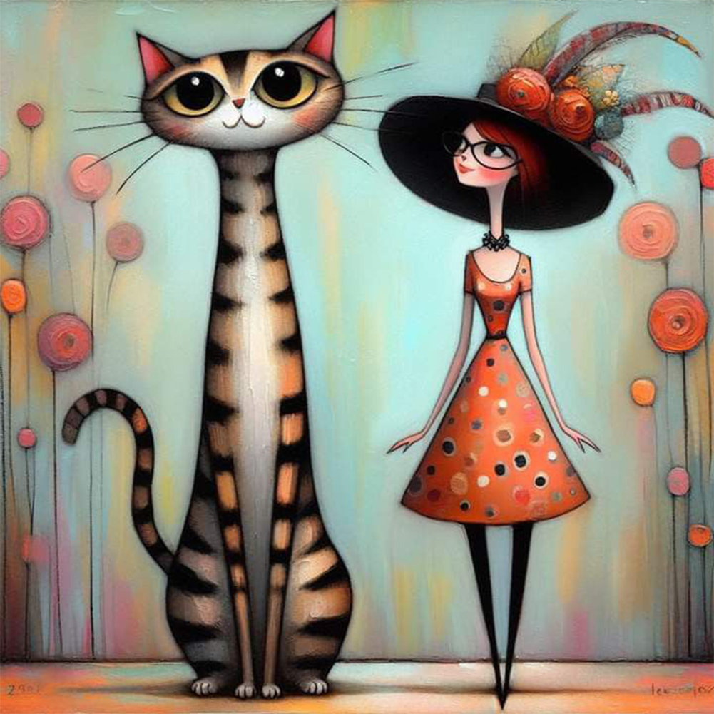 Cat Cat And Girl 20*20cm paint by numbers kit