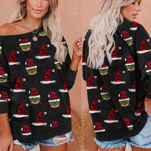 2022 Fashion Women Loose Long Sleeve Christmas Sweater Funny Grinch Print Casual Sweatshirt Pullover Tops Xmas Clothing - Shop Trendy Women's Fashion | TeeYours