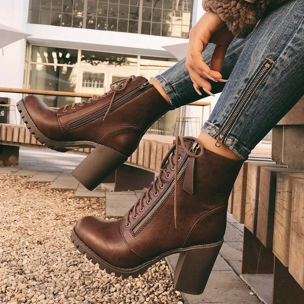 Leather Chunky Heel Martin Boots