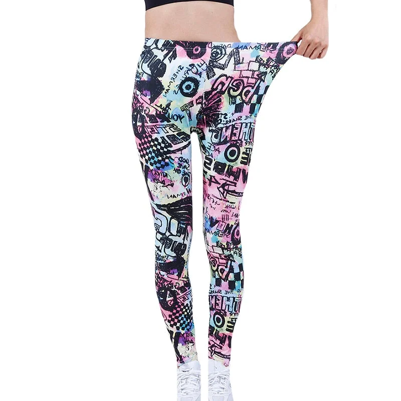 CUHAKCI Sexy Patch Print Legging Pencil Pants Female Fitness Jeggings Women Lady Streetwear Workout Trousers